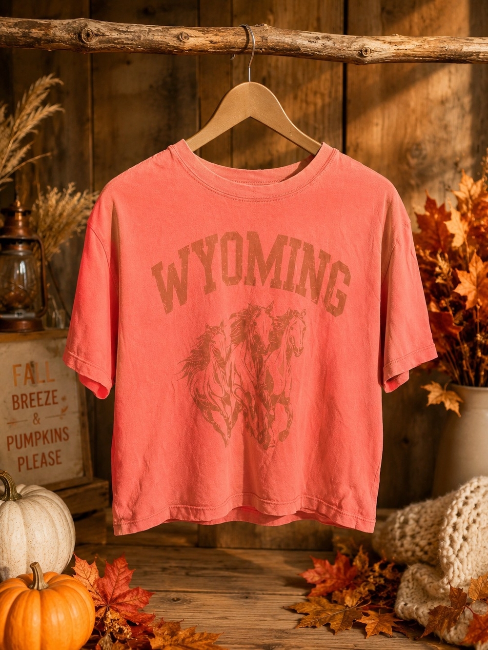 Wyoming Graphic Crop Tee in Coral